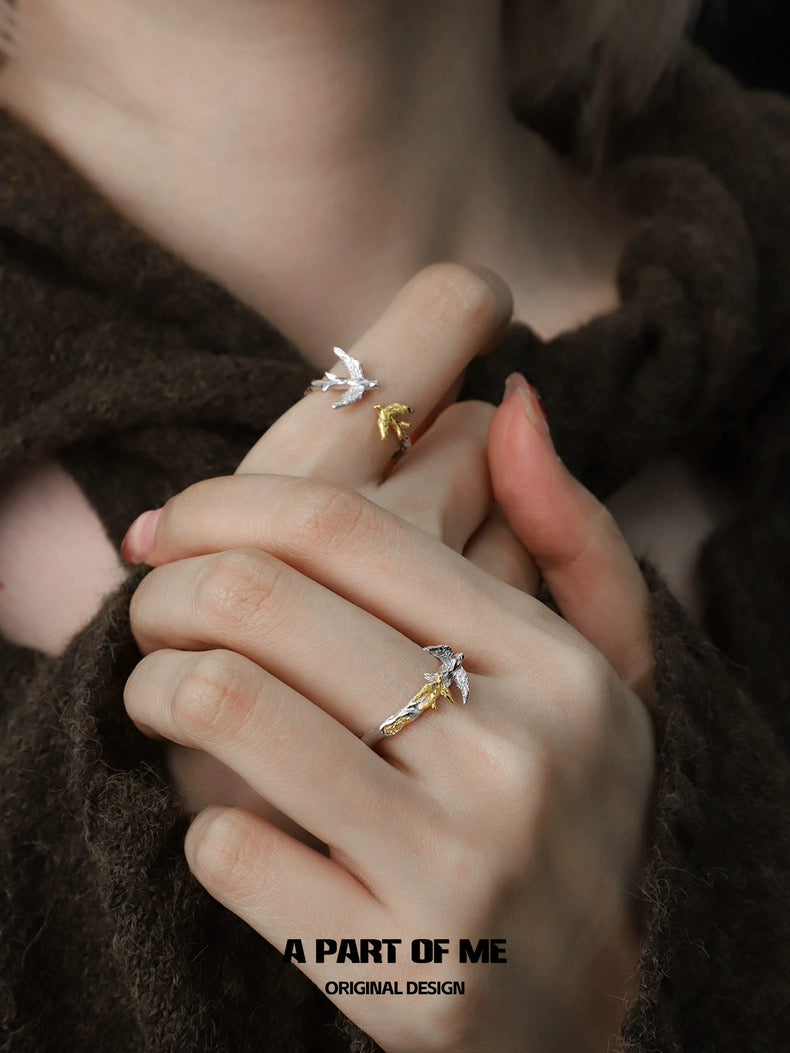 Swallows Bird S925 Sterling Silver 18K Gold Plating Adjustable Rings