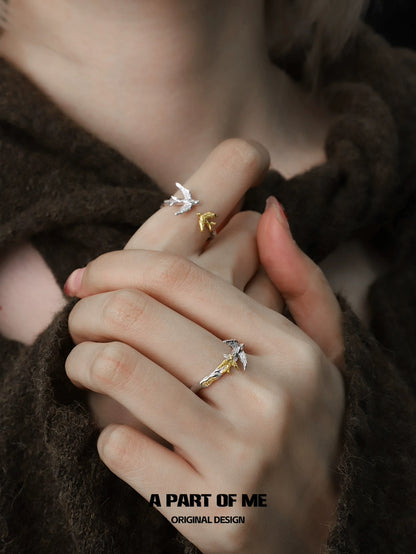 Swallows Bird S925 Sterling Silver 18K Gold Plating Adjustable Rings