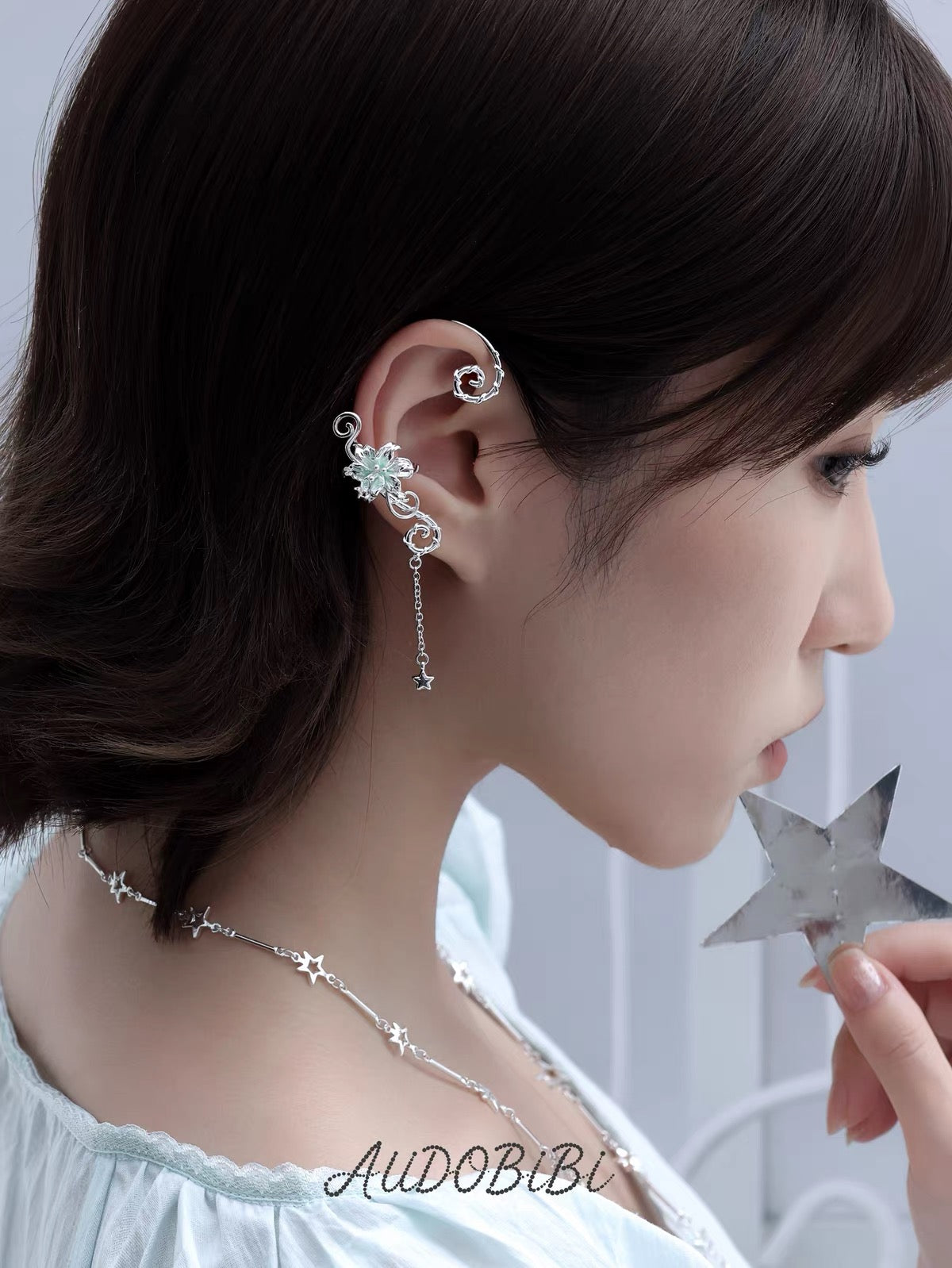 Dreamcore Lily 18K Platinum Plating Vine Asymmetry Ear Wraps