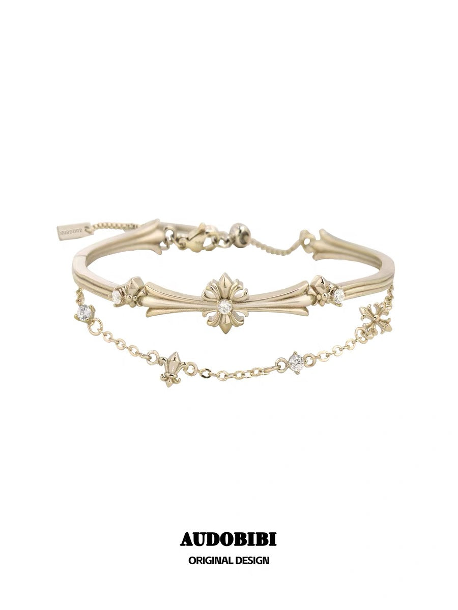 Champagne Gold Iris Gold-plated Double-layered Slider Bracelet