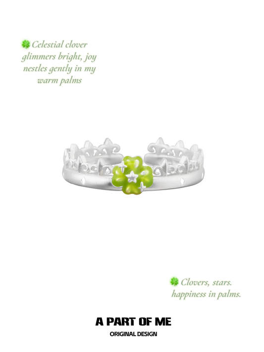 Celestial Clover S925 Sterling Silver Lucky Crown Ring