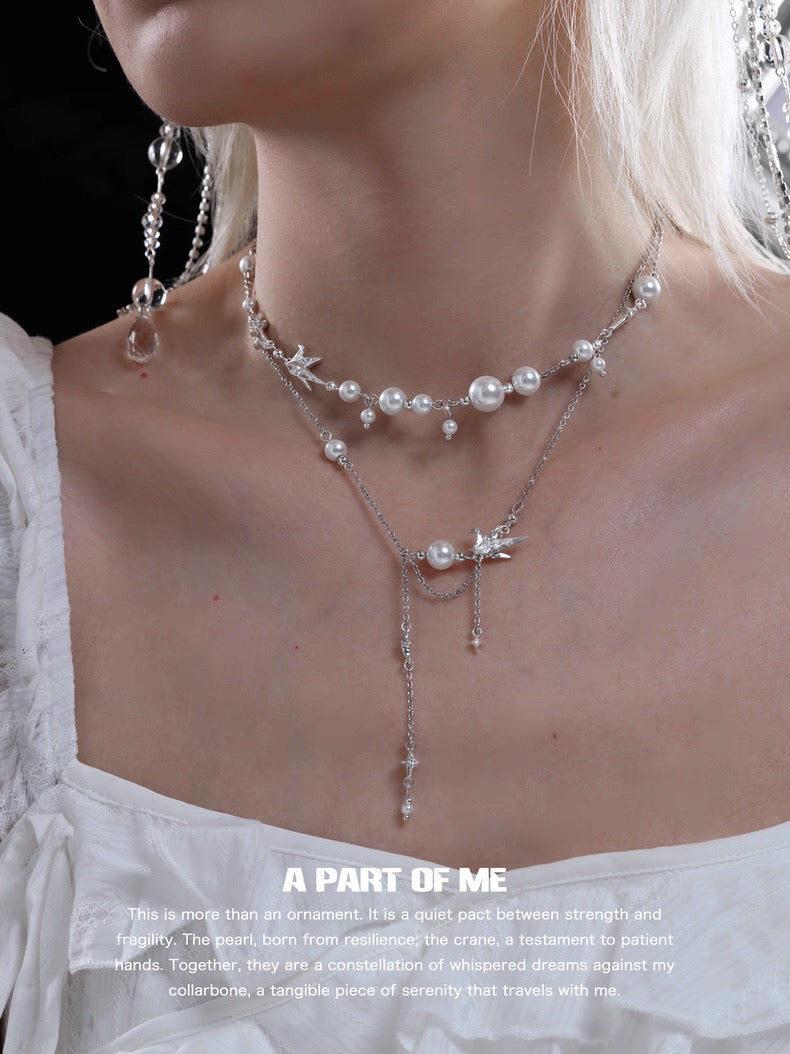 Corigami Era 18K Platinum Plating Paper Crane & Pearl Necklace