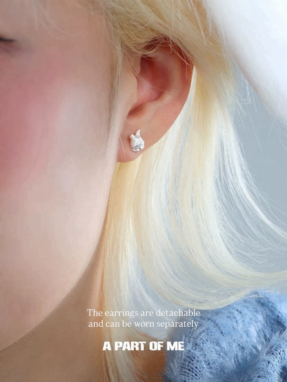 Snow Bunny Platinum Plating Detachable Snowflakes Earrings