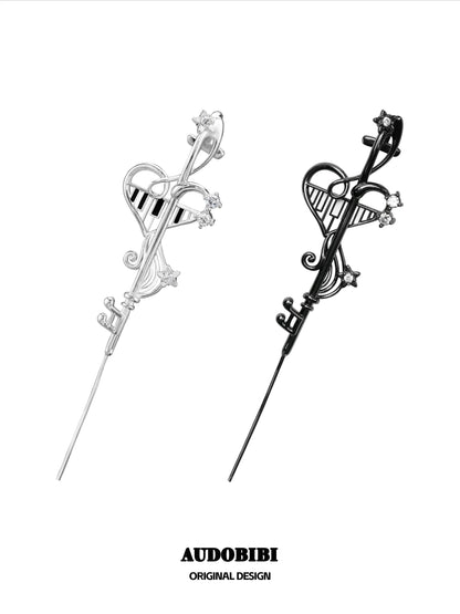 Melody Etude 18K Platinum/Black Plating Piano Keys Needle Earrings