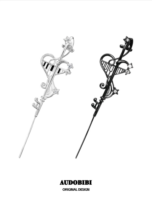 Melody Etude 18K Platinum/Black Plating Piano Keys Needle Earrings