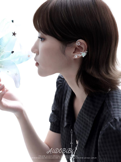 Dreamcore Lily 18K Platinum Plating Vine Asymmetry Ear Wraps