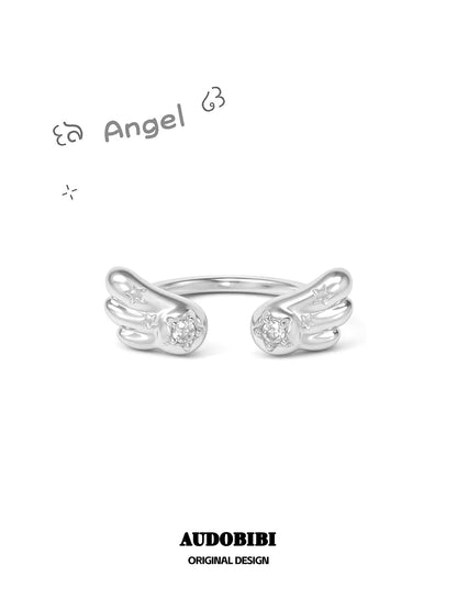Angel Dream 18K Platinum Plating Angel Wings Polished Finish Adjustable Ring