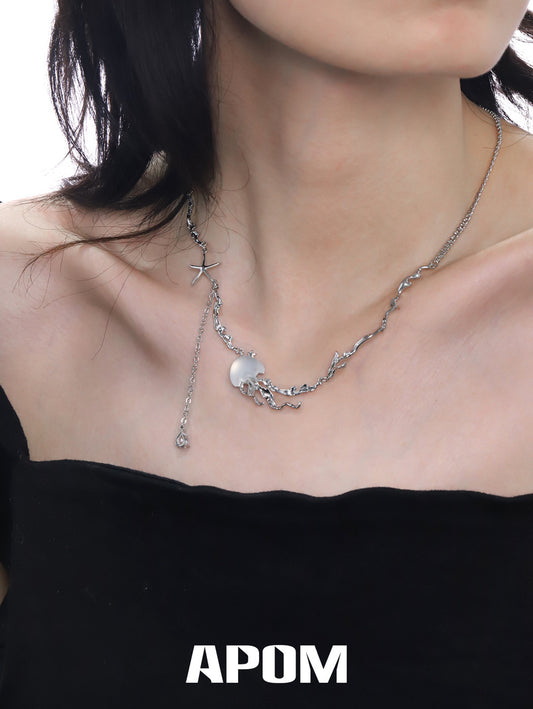 Jellyfish Bloom 18K Platinum Plating Tassel Necklace