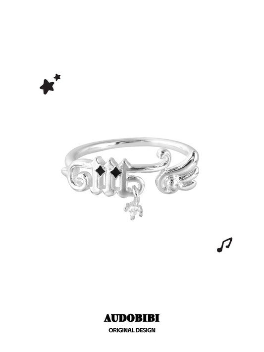 Melody Etude S925 Sterling Silver Piano Key Angel Wings Pinky Ring
