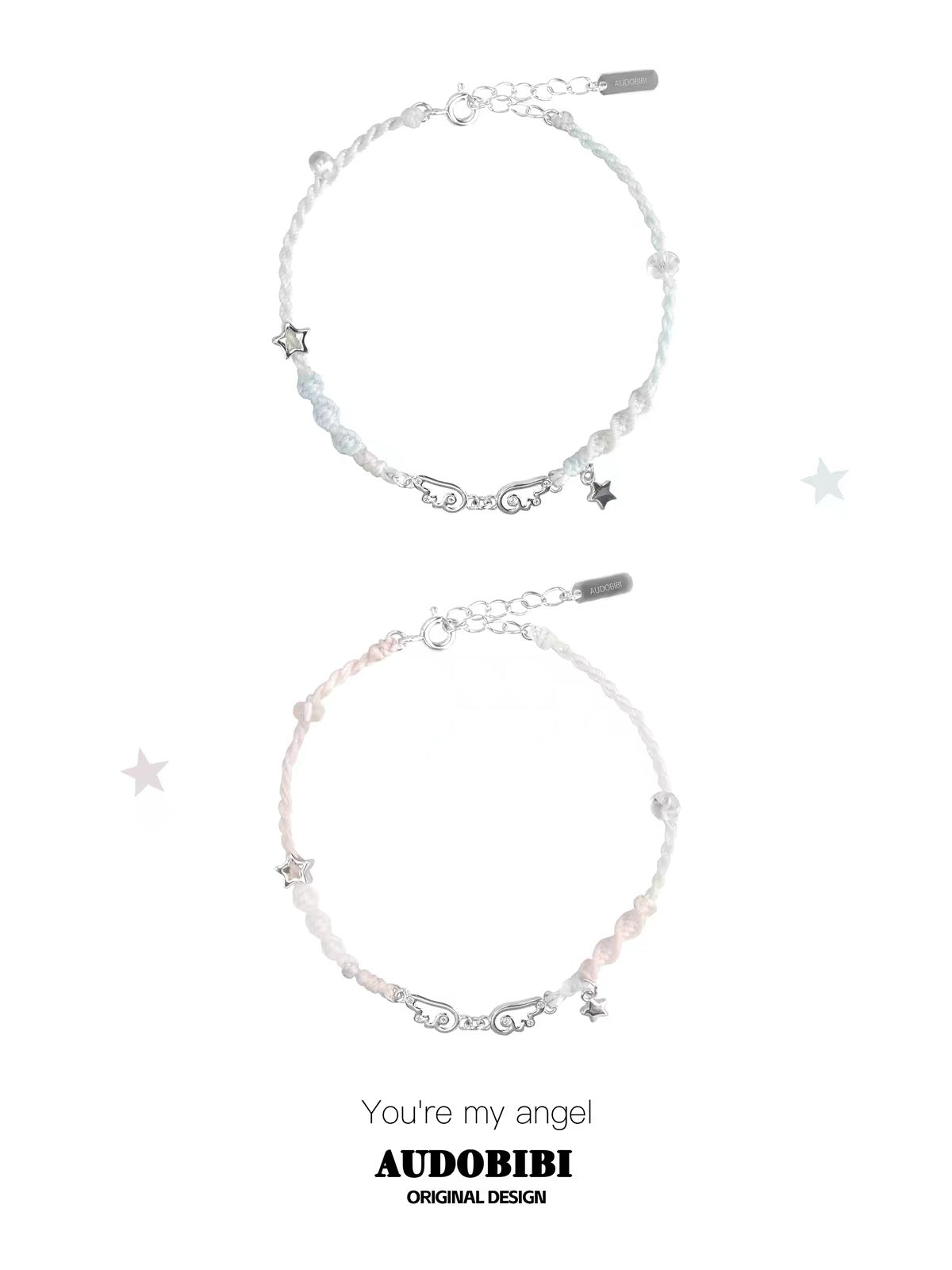Angel Dream S925 Sterling Silver Wings Braided Cord Couple Bracelet