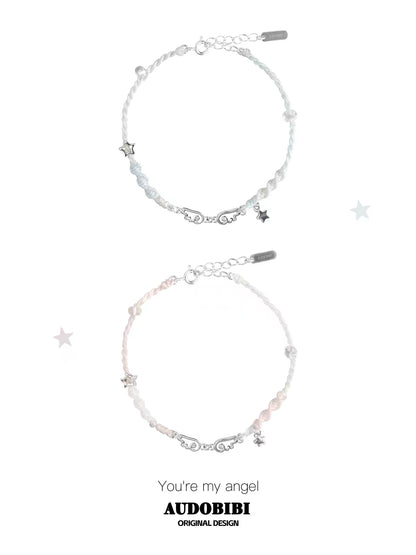 Angel Dream S925 Sterling Silver Wings Braided Cord Couple Bracelet