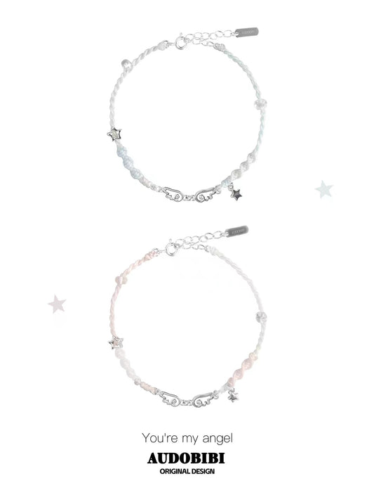 Angel Dream S925 Sterling Silver Wings Braided Cord Couple Bracelet