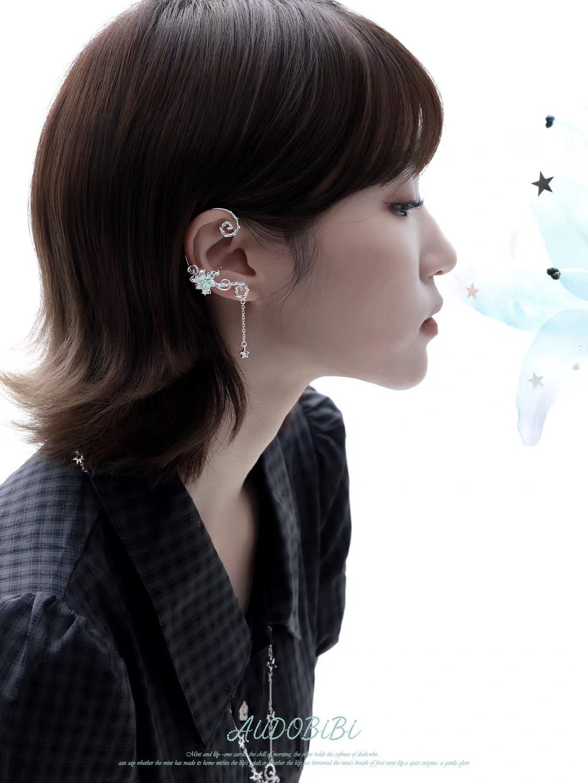 Dreamcore Lily 18K Platinum Plating Vine Asymmetry Ear Wraps