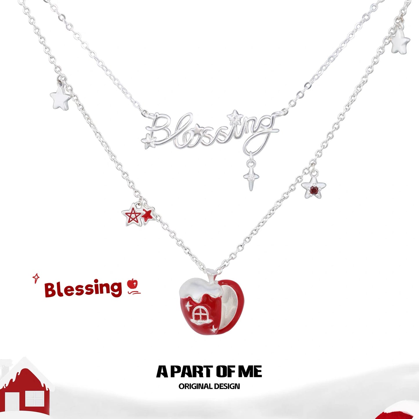 Snow Apple House 18K Platinum Plating Christmas Double Layer Necklace