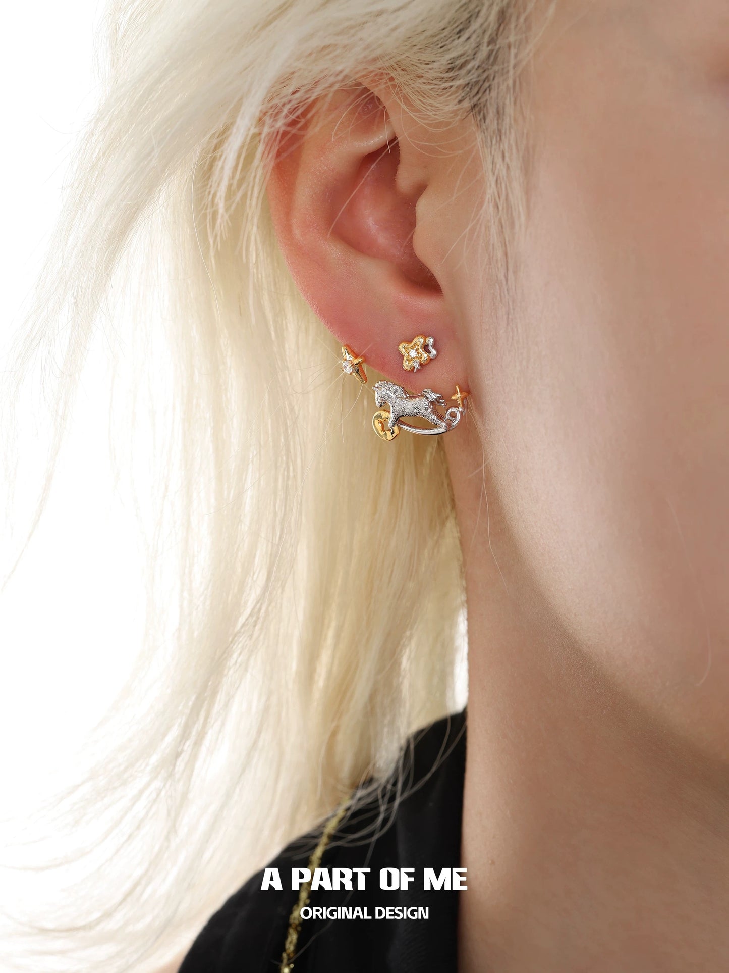 Year of the Horse 18K Platinum Plating Detachable Earrings