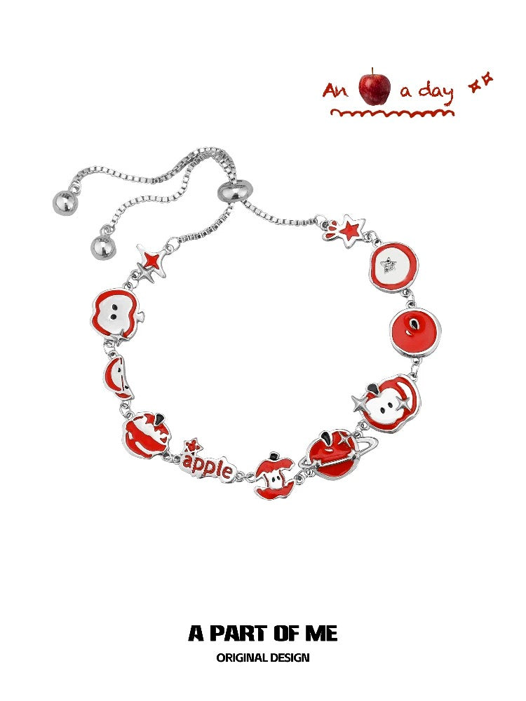 Apple Slice 18K Platinum Plating Apple & Star Slider Bracelet