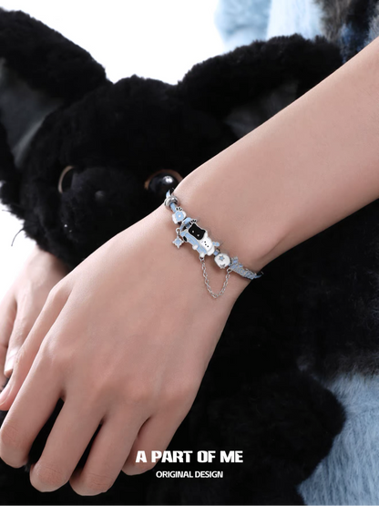 Snowy Black Cat & White Dog 18K Platinum Plating Bracelet