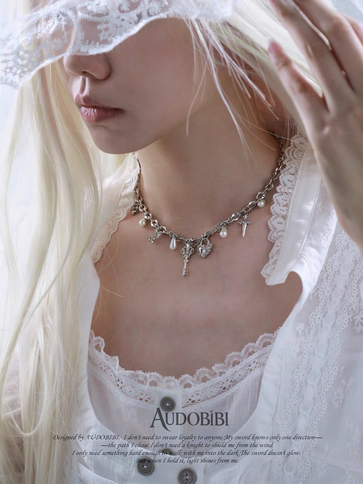 The Knight 18K Platinum Plating Key Pendant Pearl Chain Necklace