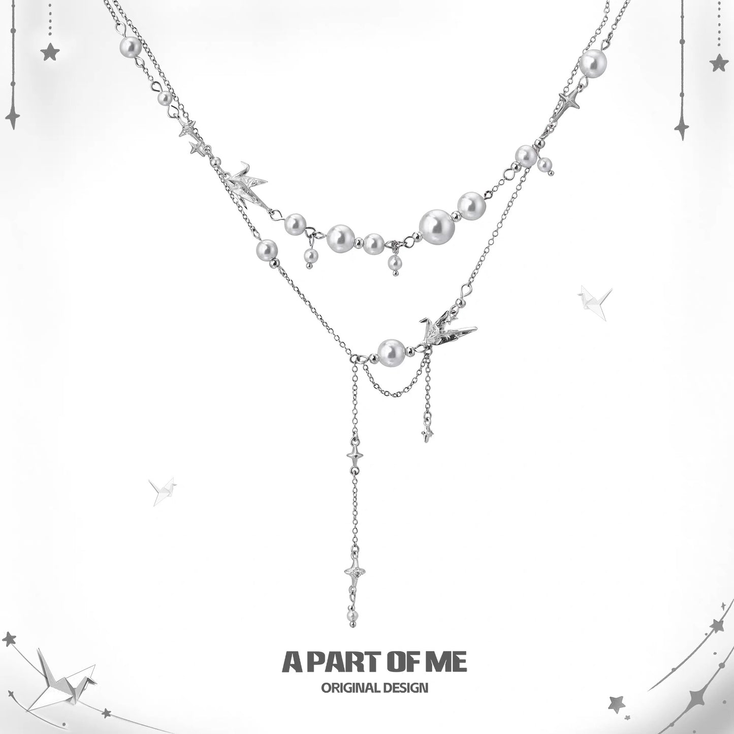 Corigami Era 18K Platinum Plating Paper Crane & Pearl Necklace