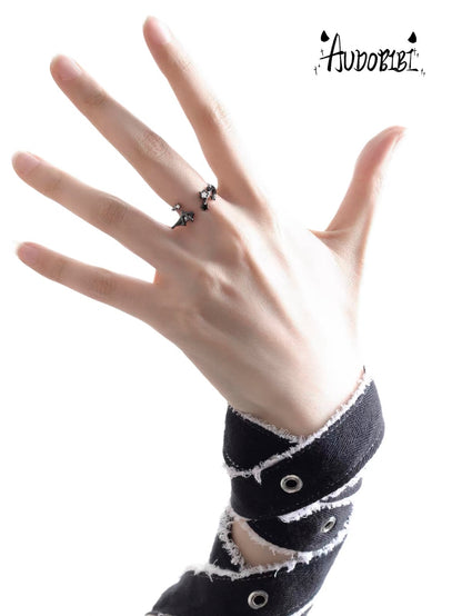 Little Devil Black Gold Plated S925 Silver Demon Wing Ring