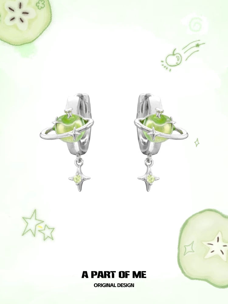 Green Apple Flavor Summer 18K Platinum Plating Apple Planet Huggies Earrings