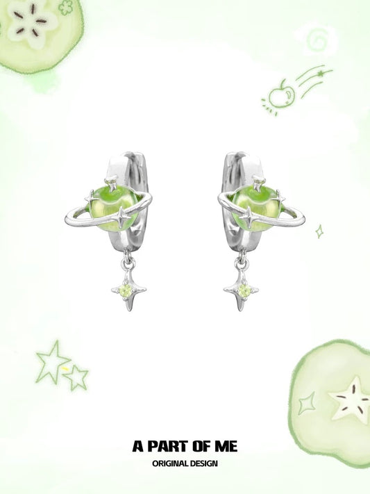 Green Apple Flavor Summer 18K Platinum Plating Apple Planet Huggies Earrings