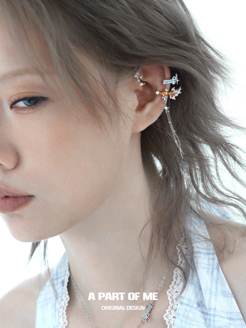 Dreamcore Goldfish 18K Platinum Plating Pearl Bubble Ear Wraps