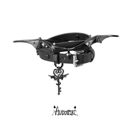 Little Devil 18K Platinum Plating Black Leather Choker (can be used as bracelet)