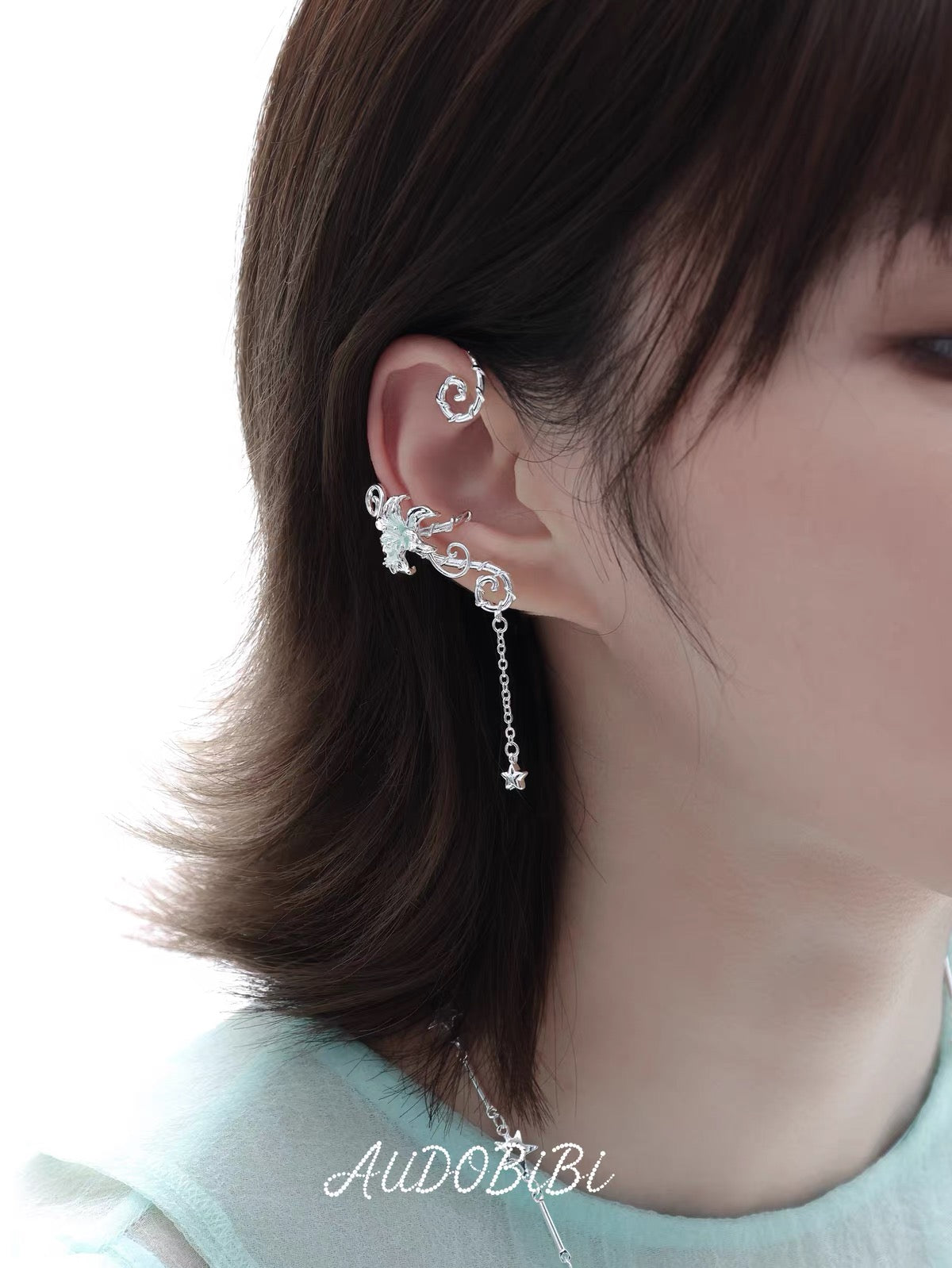 Dreamcore Lily 18K Platinum Plating Vine Asymmetry Ear Wraps