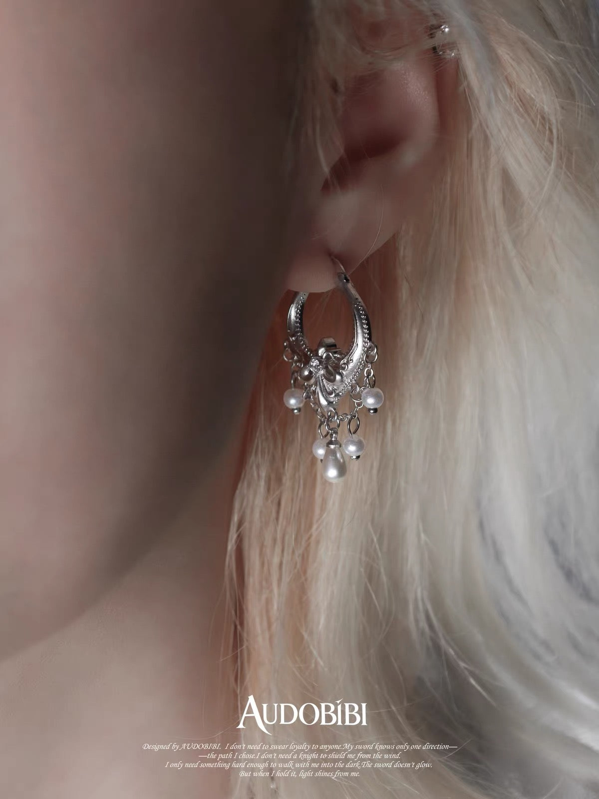 The Knight 18K Platinum Plating Fleur de lis Pearl & Tassel Hoop Earrings