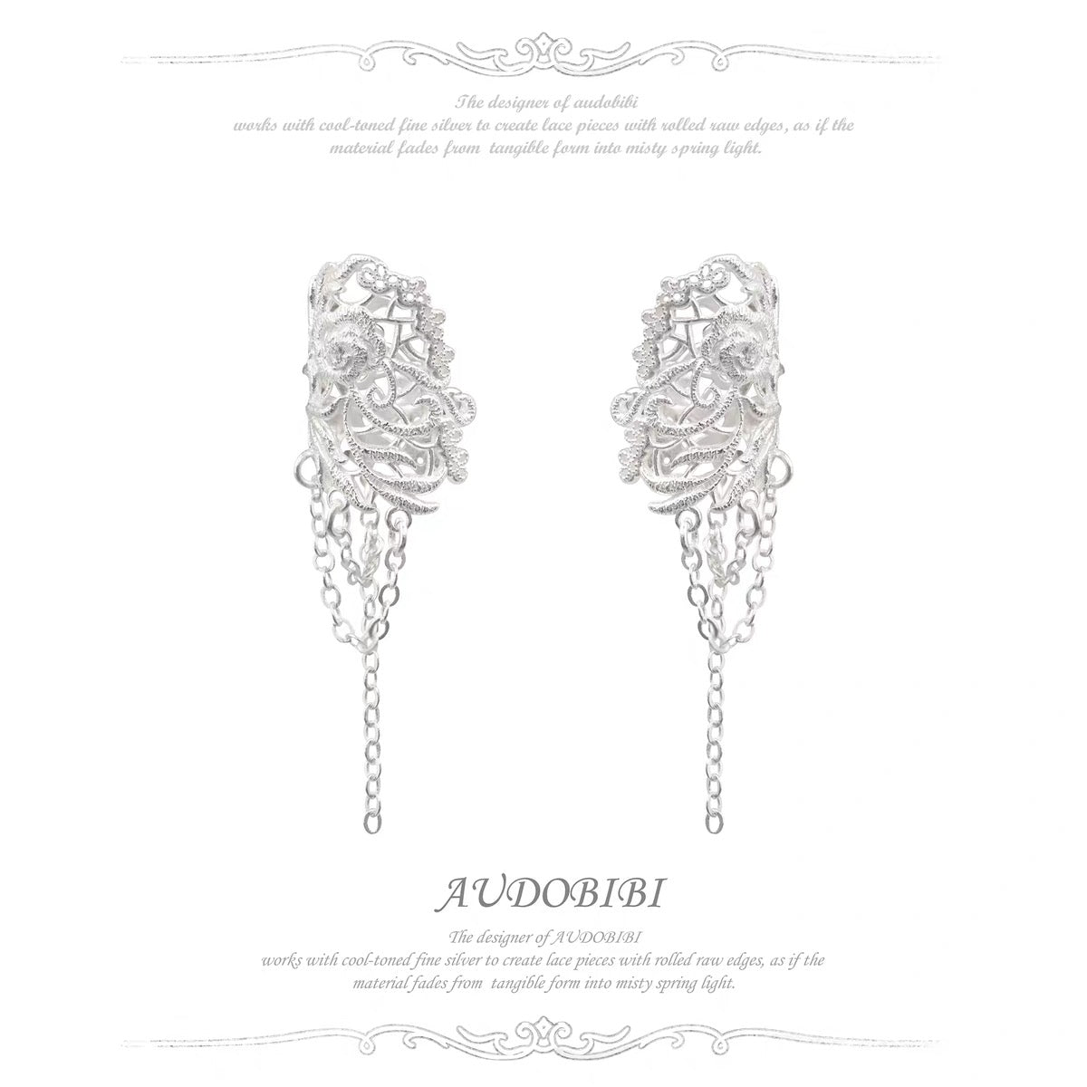Dreaming in Lace Platinum Plating Rose Ear Cuffs with Tassel
