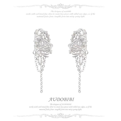 Dreaming in Lace Platinum Plating Rose Ear Cuffs with Tassel