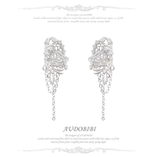 Dreaming in Lace Platinum Plating Rose Ear Cuffs with Tassel
