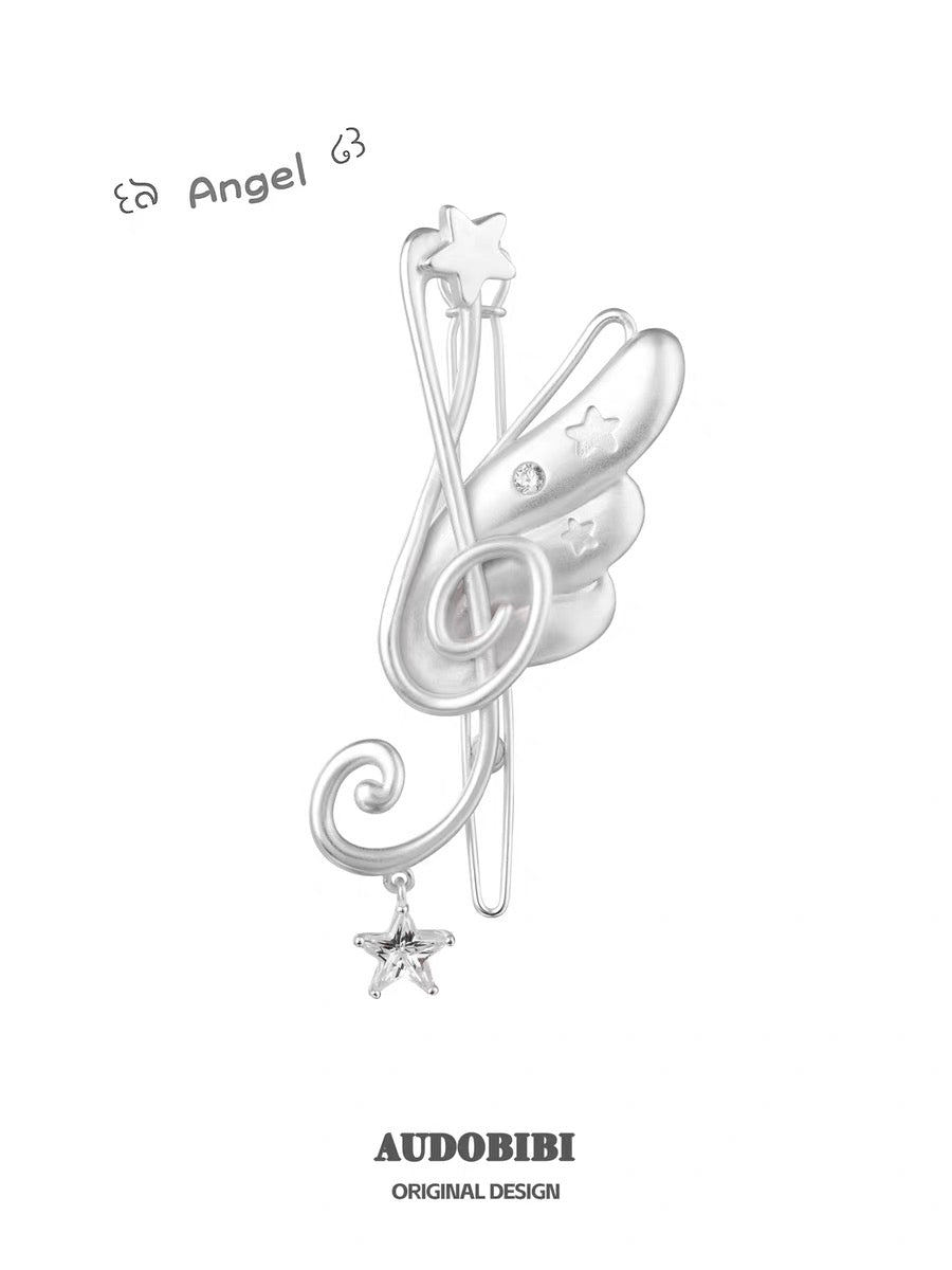 Angel Notes Platinum Plating Treble Clef & Angel Wings Hair Clip