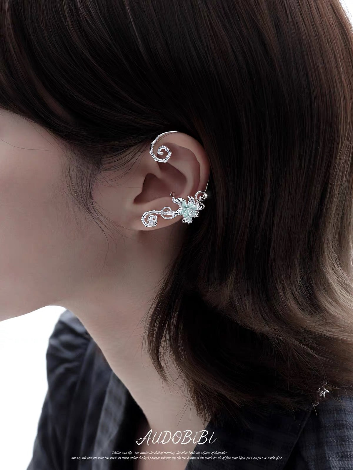 Dreamcore Lily 18K Platinum Plating Vine Asymmetry Ear Wraps