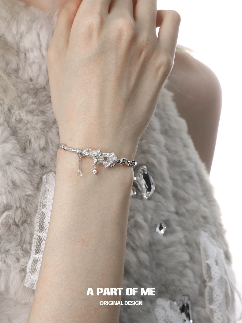 Angled Series S925 Sterling Silver Zirconia Stone Bangle