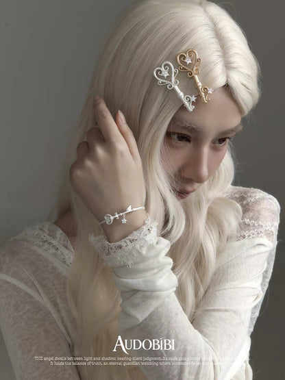 Wishkeeper Key 18K Platinum Plating Vintage Hair Clips