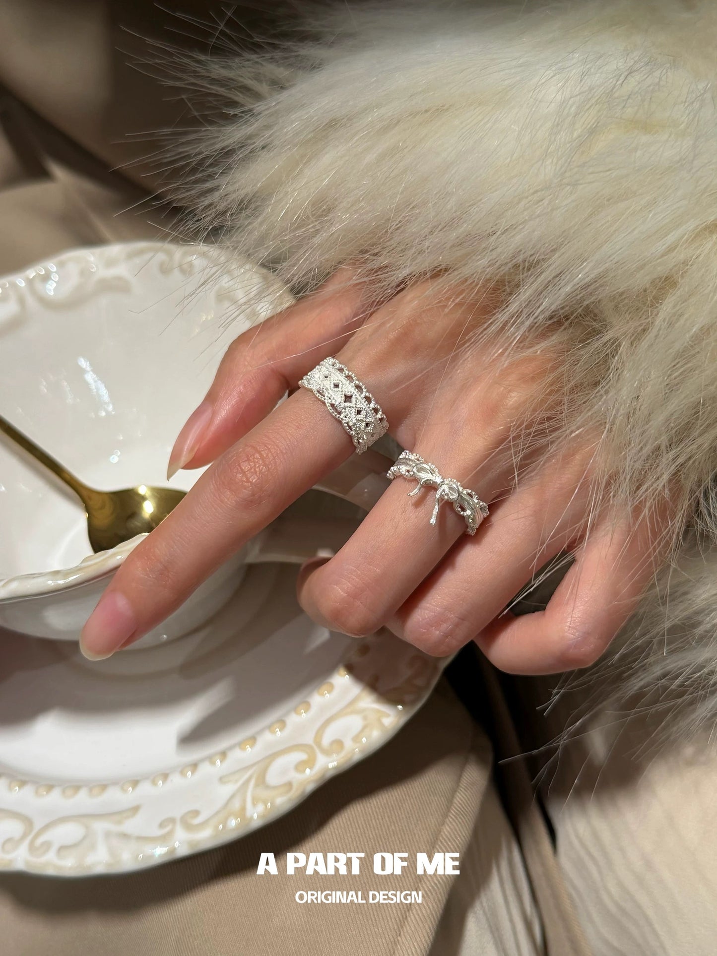 Dreaming in Lace 18K Platinum Plated S925 Silver Lace Ring