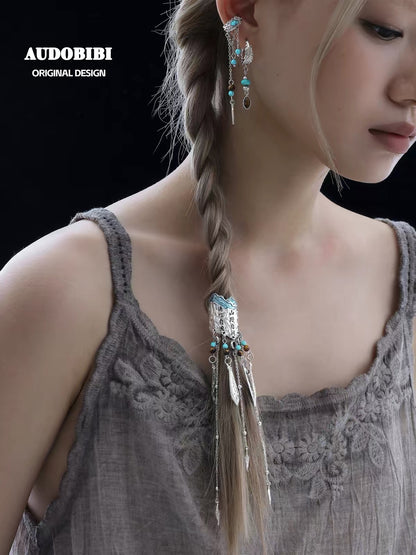Plume Collection 18K Platinum Plating Tibetan Mountain Hair Holder (detachable tassel)