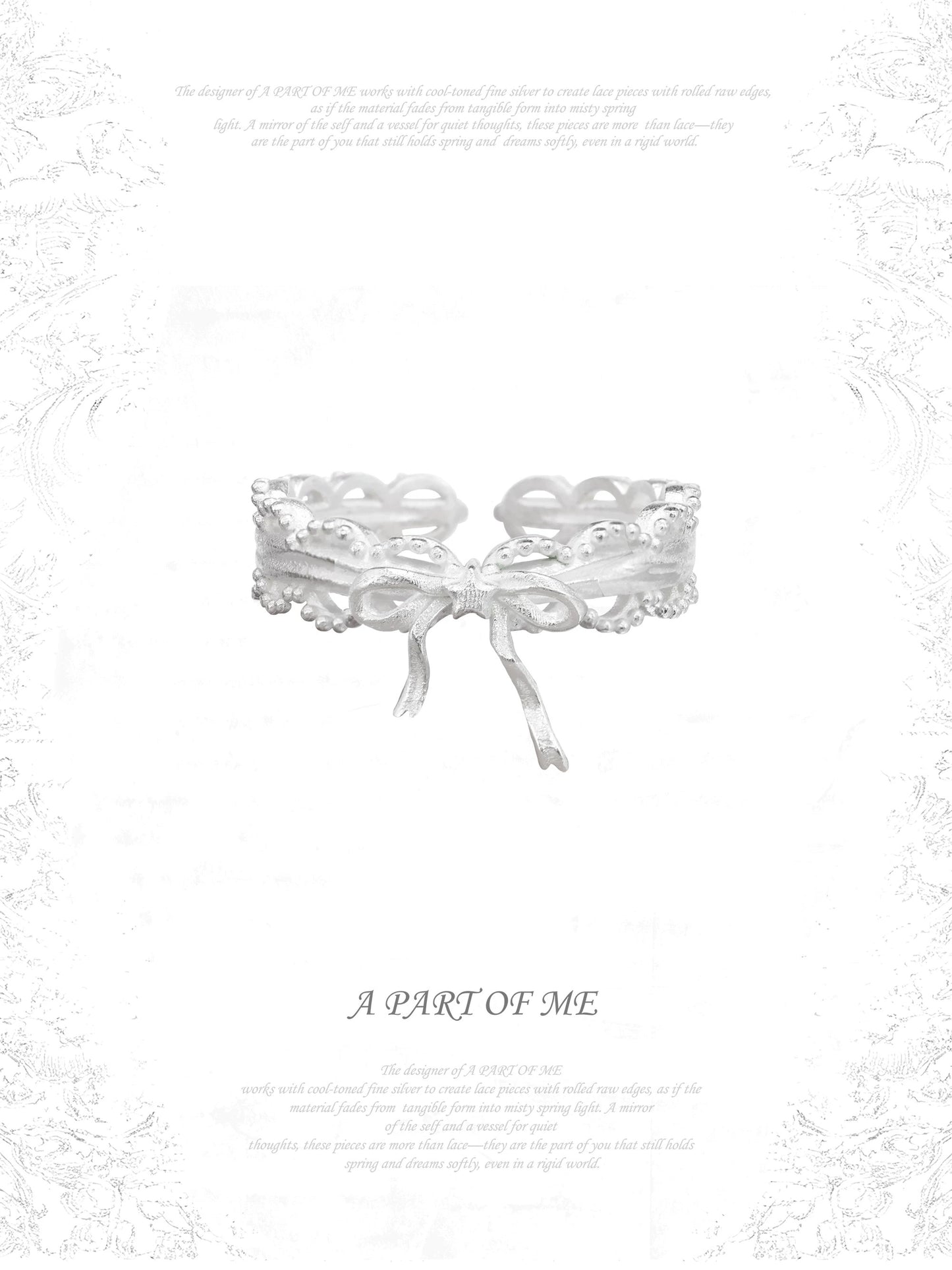 Dreaming in Lace 18K Platinum Plated S925 Silver Ribbon Bow Ring