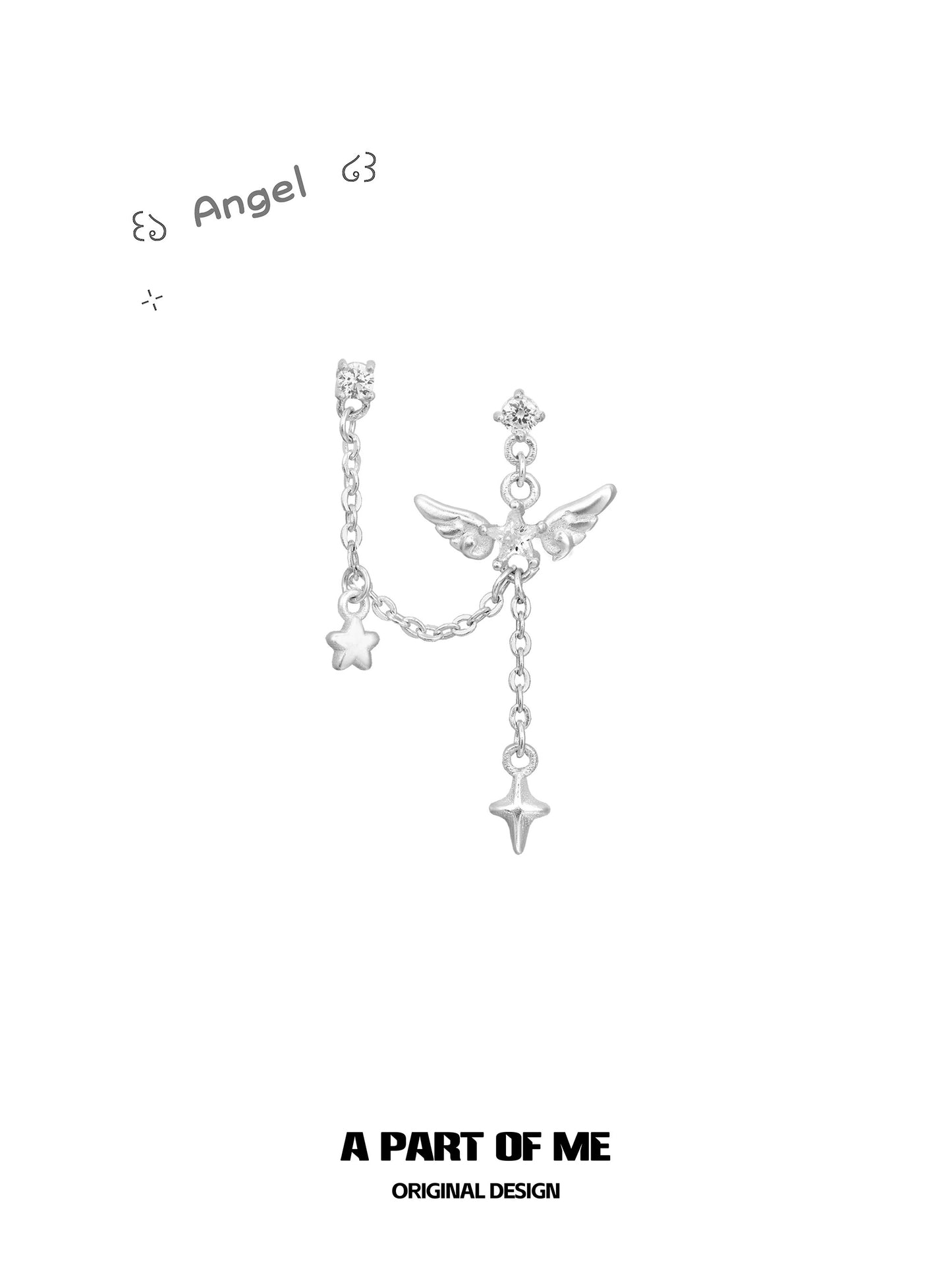 Angel Dream 18K Platinum Plating Angel Wings Double Lobe Earrings