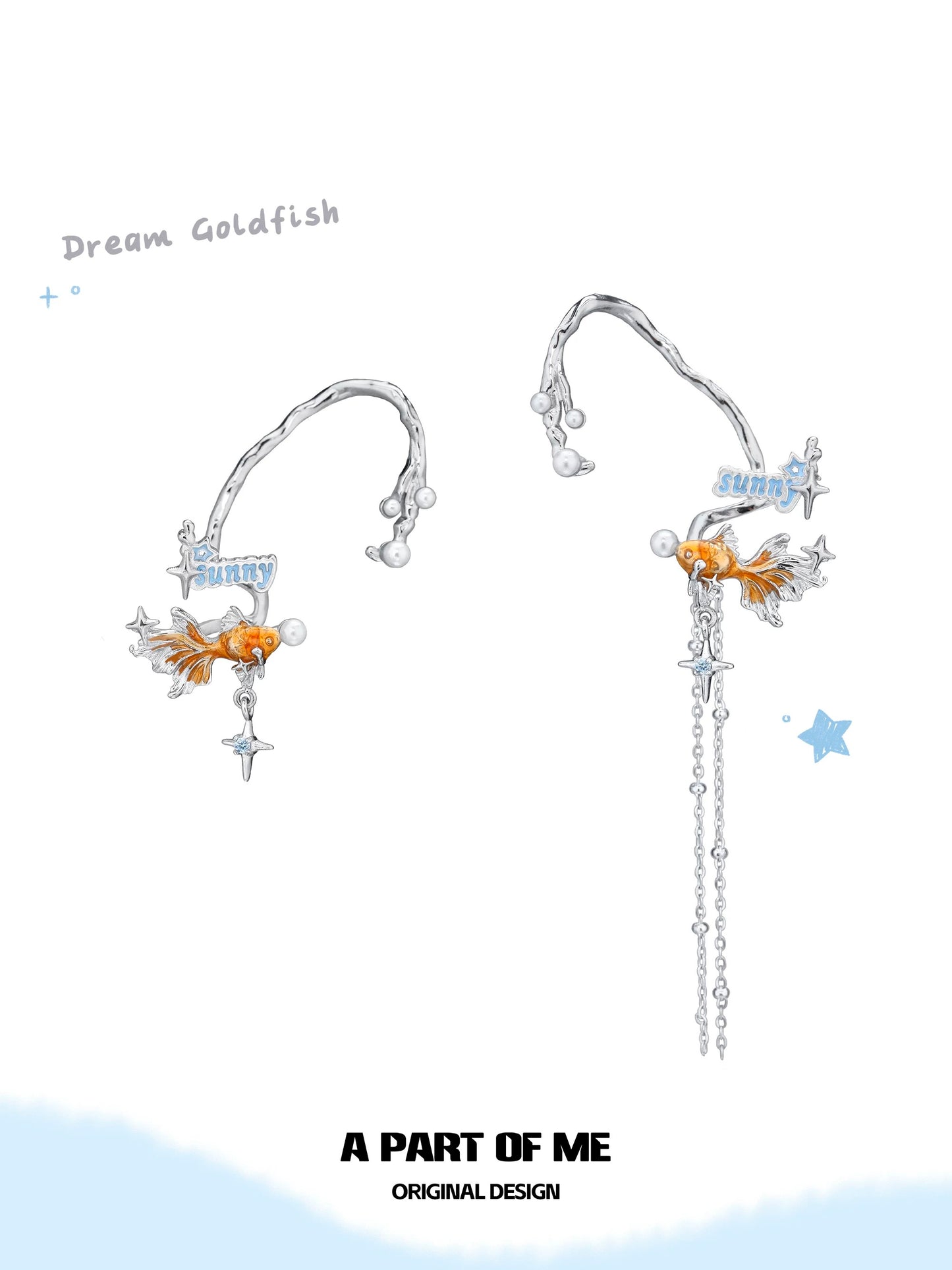 Dreamcore Goldfish 18K Platinum Plating Pearl Bubble Ear Wraps