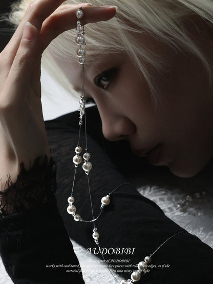 Dreaming in Lace 18K Platinum Plating Pearl & Ribbon Stacked Necklace