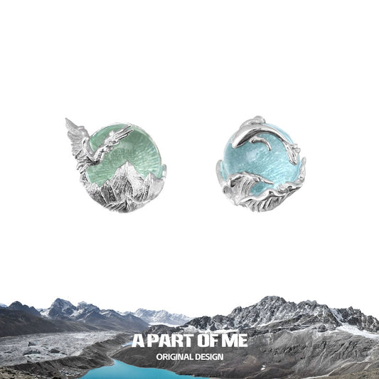 Mountain & Sea S925 Sterling Silver Glass Crystal Stud Earrings