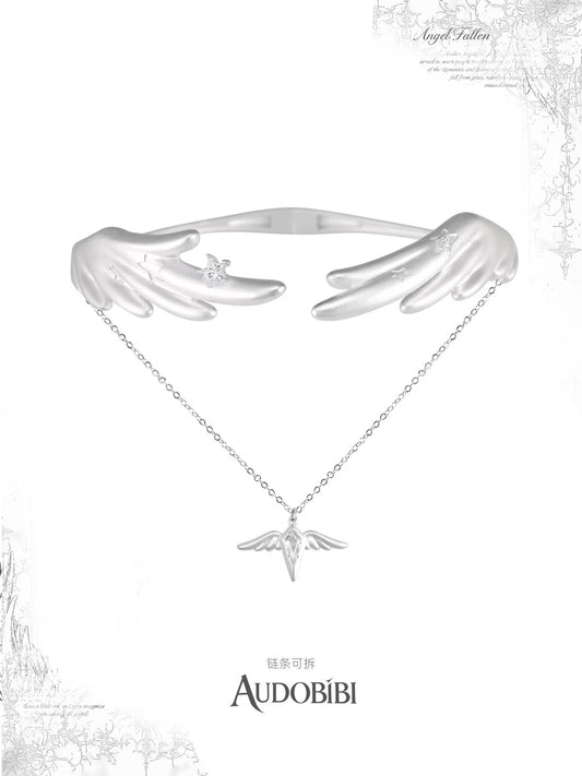 Angel Fallen Collection 18K Platinum Plating Angel Wings Layered Necklace