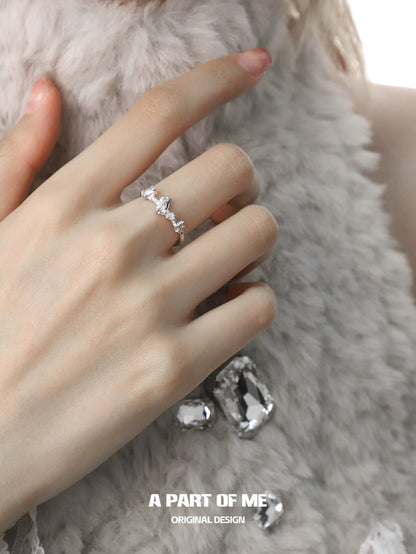 Angled Series S925 Sterling Silver Zirconia Stone Adjustable Ring