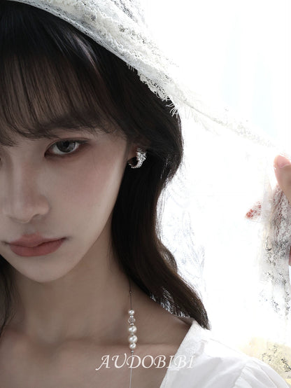 Dreaming in Lace 18K Platinum Plating Bow Huggie Earrings