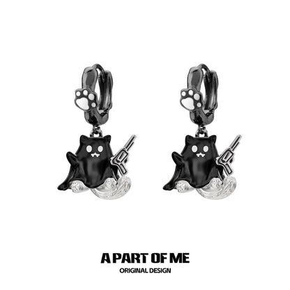 Ghost Kitten 18K Platinum Plating Huggies Earrings