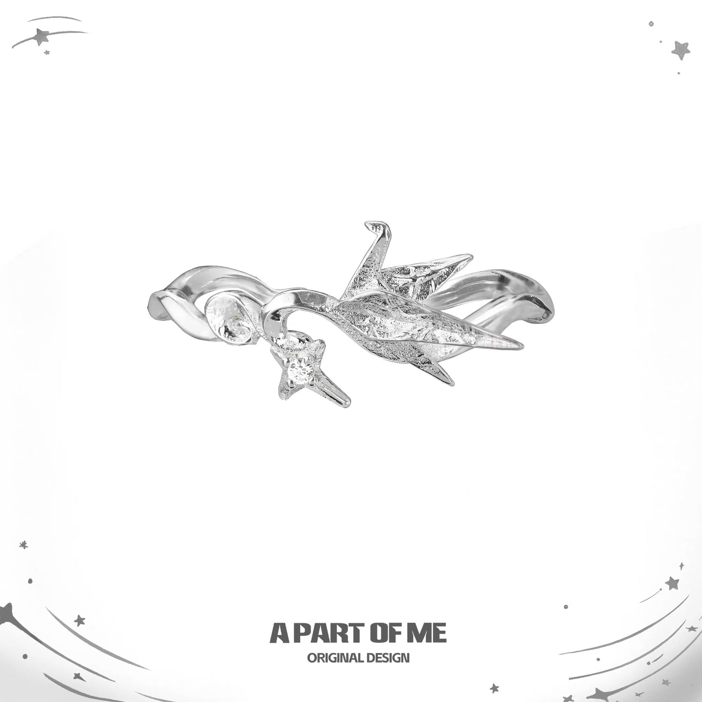 Corigami Era S925 Sterling Silver Paper Crane Adjustable Rings