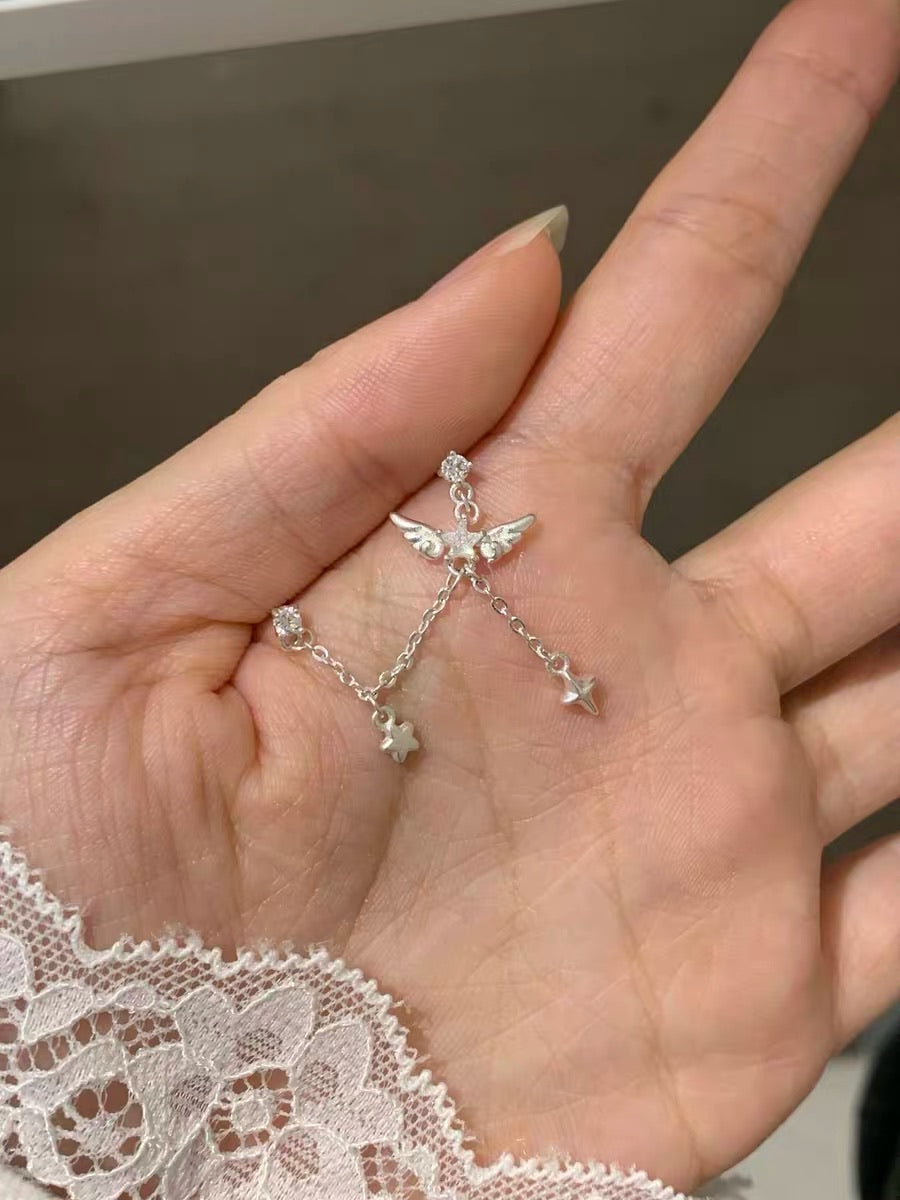 Angel Dream 18K Platinum Plating Angel Wings Double Lobe Earrings